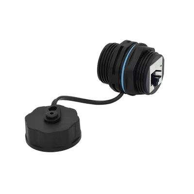 Conector impermeable M23 RJ45 con clasificación IP67, voltaje de funcionamiento de 125V y material de nylon PA66 para montaje de paneles