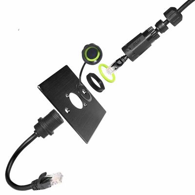 Conector RJ45 de nailon PA66 para exteriores, resistente al agua con clasificación IP67, voltaje de funcionamiento de 125 V y resistencia a los rayos UV